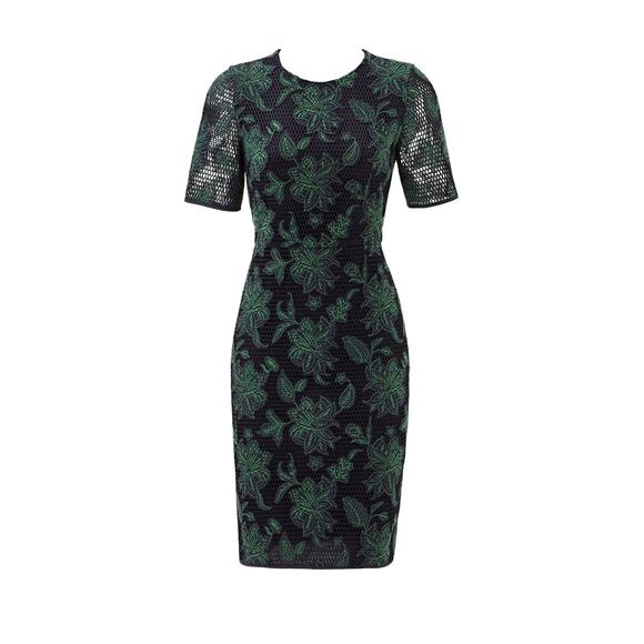 Tory Burch Blue Green Floral Lace Appliqué Fishnet Sheath Knee Length Dress 2 - Picture 4 of 16